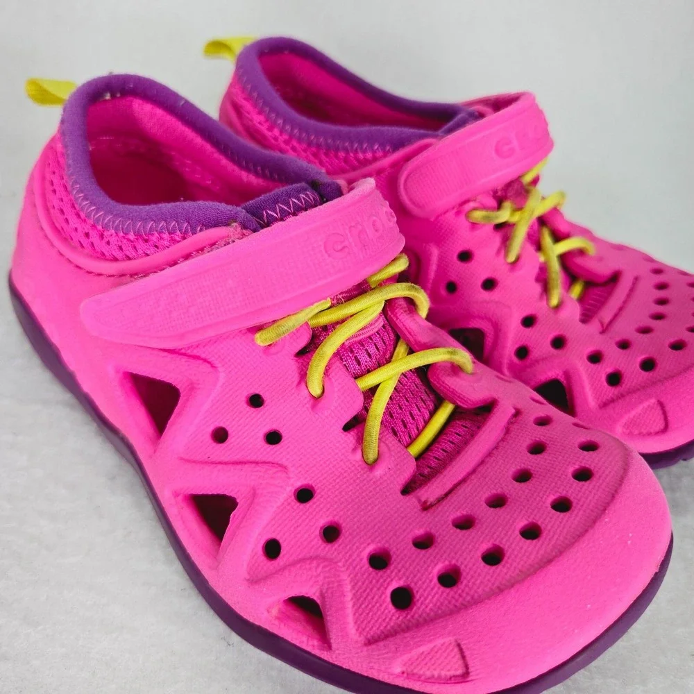CROCS Shoes Childrens 10 Pink Purple Swiftwater Play Shoes Water Sandals Sneaker